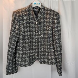 Herbert Grossman Chic Gray And Silver Houndstooth Blazer size 14  In EUC